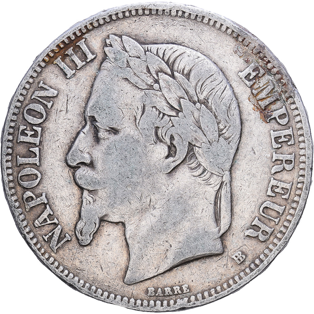 France, Napoleon III, 5 Francs, 1870, Strasbourg, Silver, VF(30-35)
