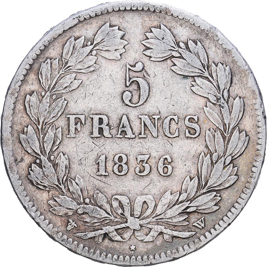 Francja, Louis Philippe I, 5 Francs, 1836, Lille, Srebro, VF(30-35)