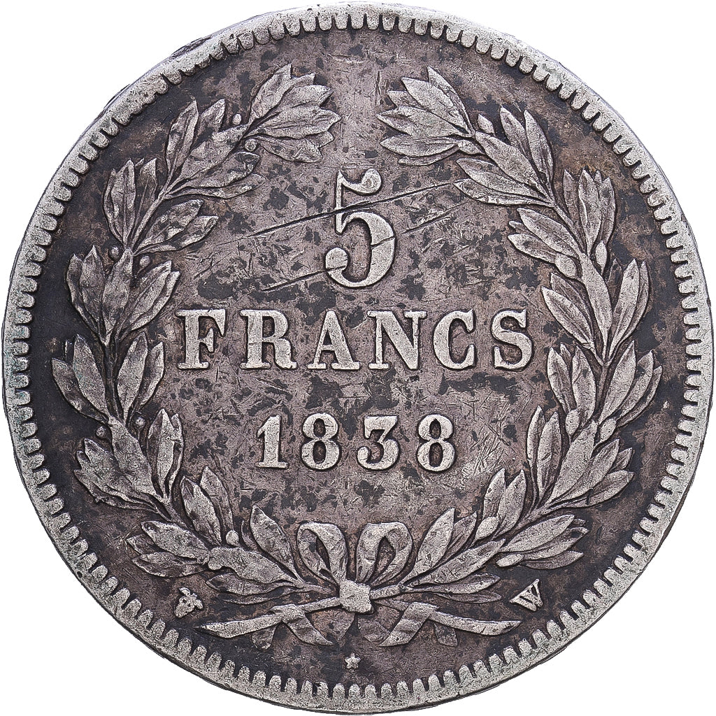 Frankrijk, Louis Philippe I, 5 Francs, 1838, Lille, Zilver, FR, Gadoury:678