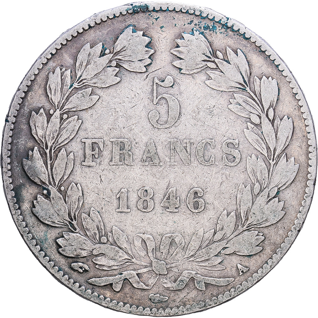 França, Louis Philippe I, 5 Francs, 1846, Paris, Prata, VF(20-25)