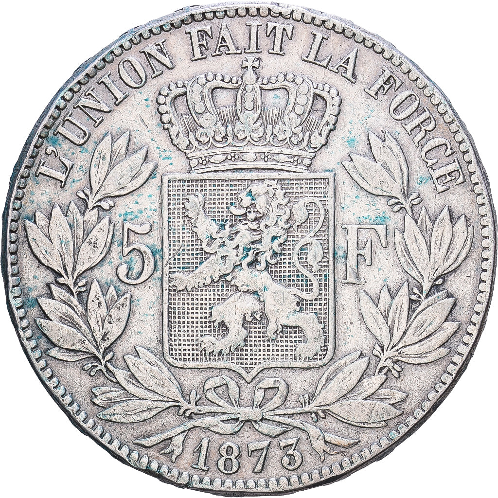 Bélgica, Leopold II, 5 Francs, 5 Frank, 1873, Brussels, Plata, MBC, KM:24