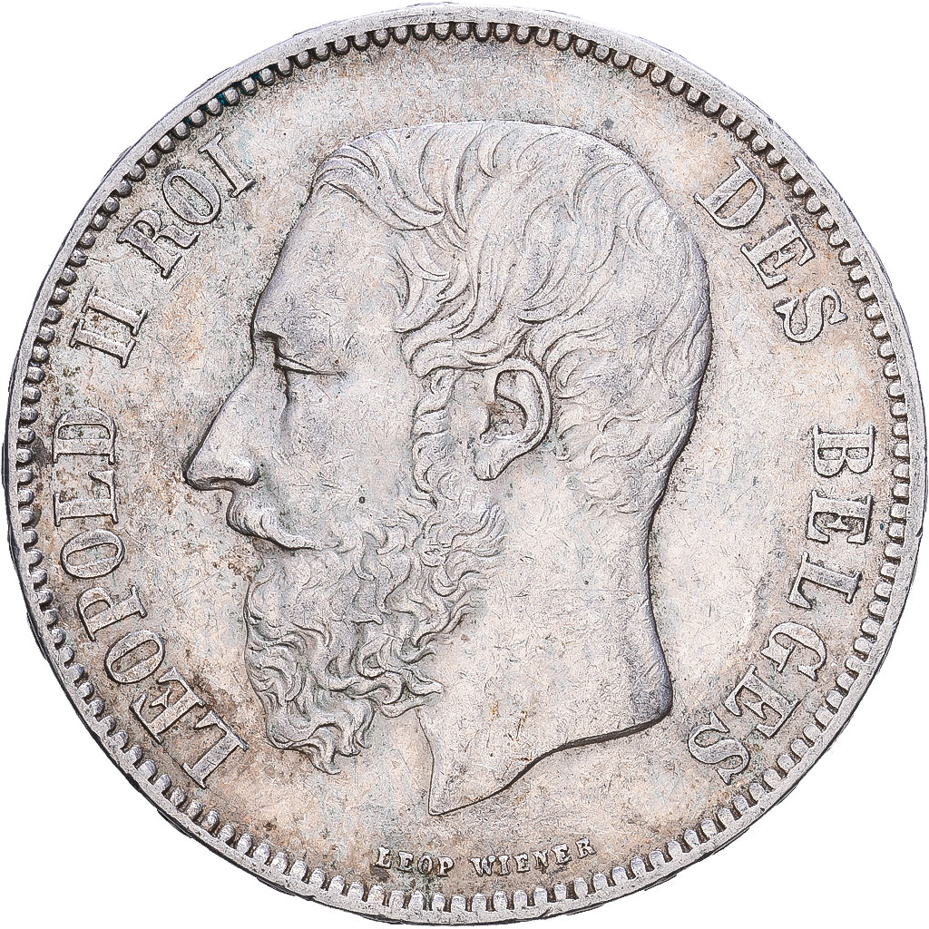 Belgia, Leopold II, 5 Francs, 5 Frank, 1873, Brussels, Srebro, AU(50-53), KM:24