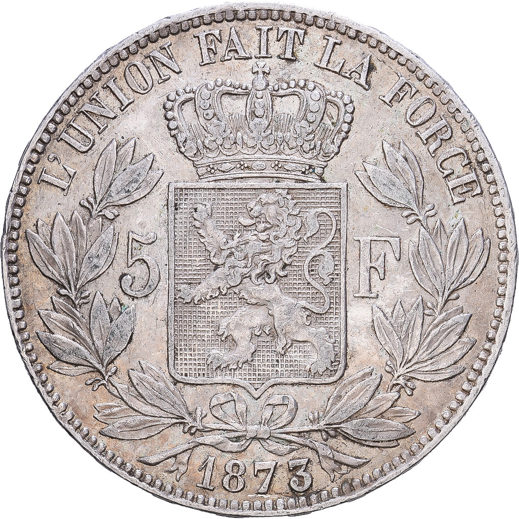 Belgia, Leopold II, 5 Francs, 5 Frank, 1873, Brussels, Srebro, AU(50-53), KM:24