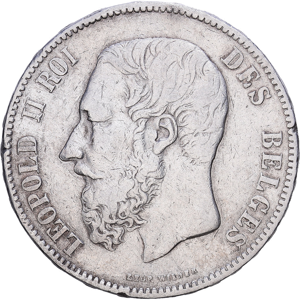 Belgia, Leopold II, 5 Francs, 5 Frank, 1873, Brussels, Srebro, VF(30-35), KM:24