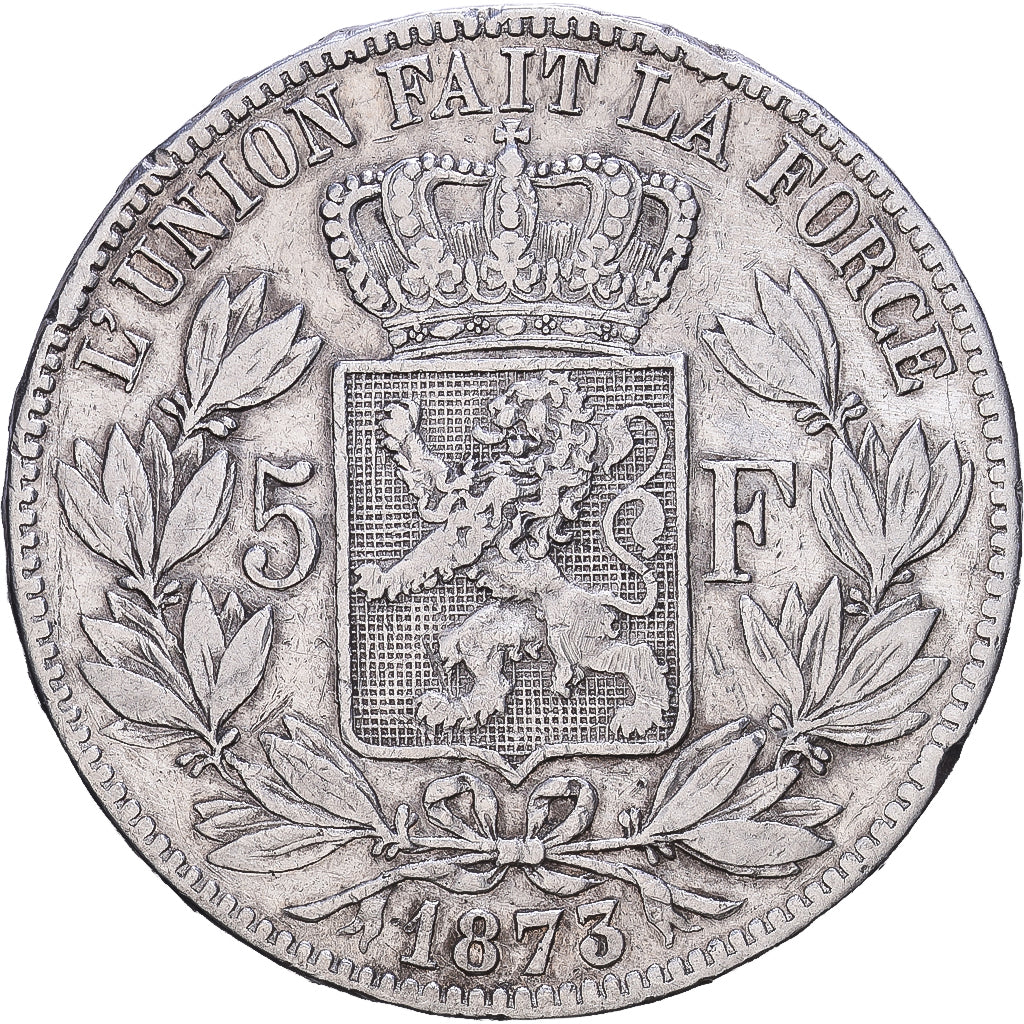 Belgia, Leopold II, 5 Francs, 5 Frank, 1873, Brussels, Srebro, VF(30-35), KM:24