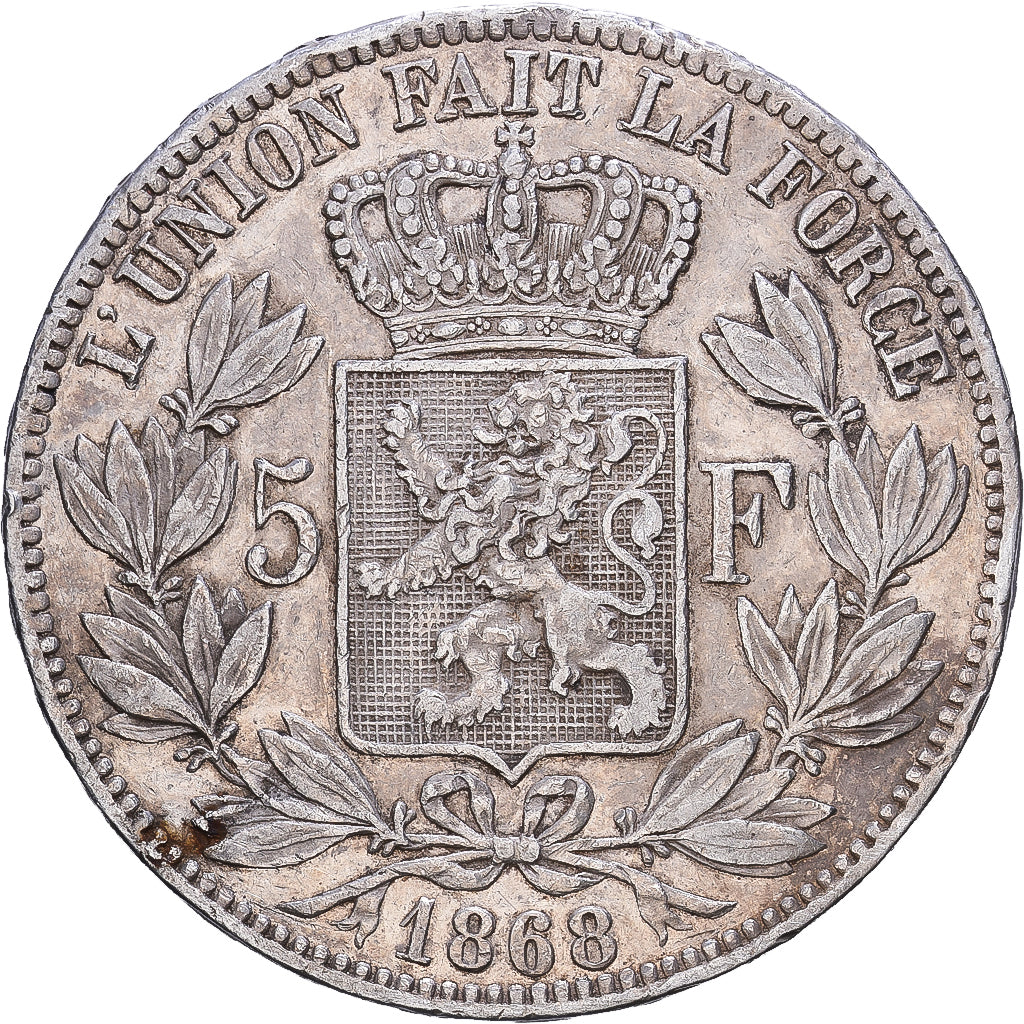Bélgica, Leopold II, 5 Francs, 5 Frank, 1868, Brussels, Plata, MBC, KM:24