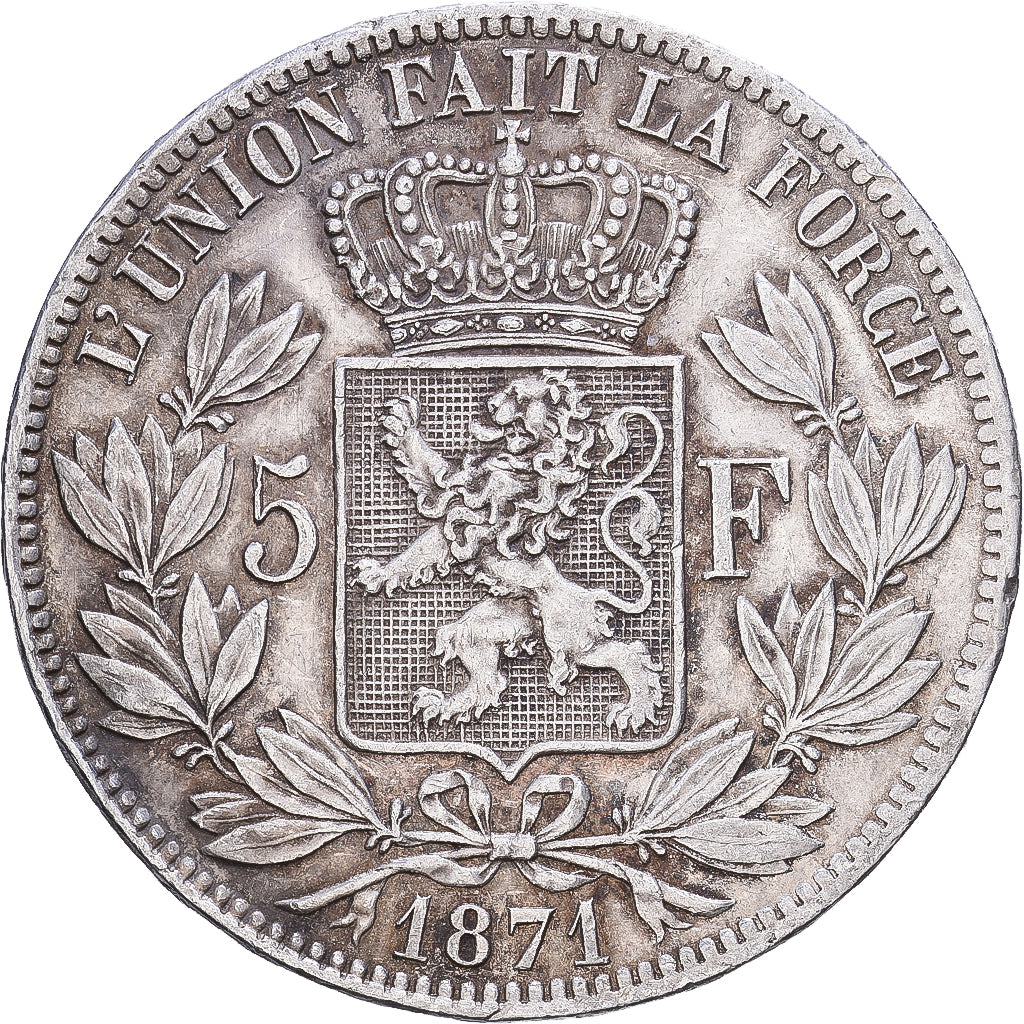 Belgium, Leopold II, 5 Francs, 5 Frank, 1871, Brussels, Silver, EF(40-45), KM:24