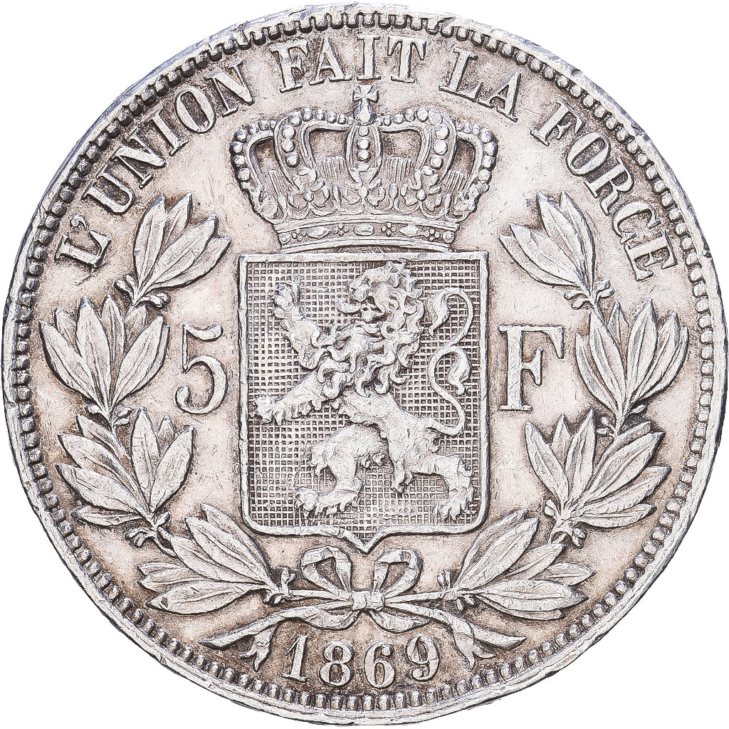 Belgien, Leopold II, 5 Francs, 5 Frank, 1869, Brussels, Silber, SS, KM:24