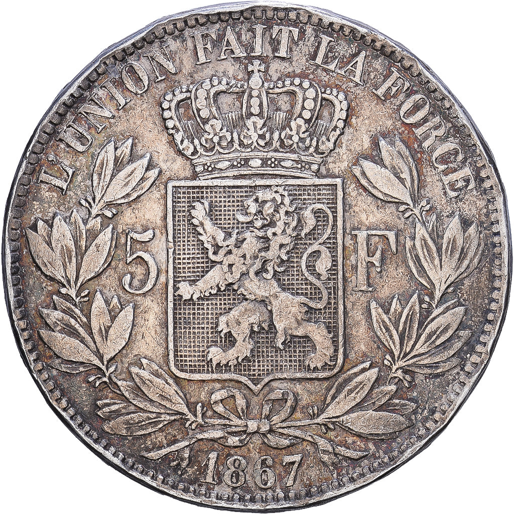 Belgium, Leopold II, 5 Francs, 5 Frank, 1867, Brussels, Silver, VF(30-35), KM:24