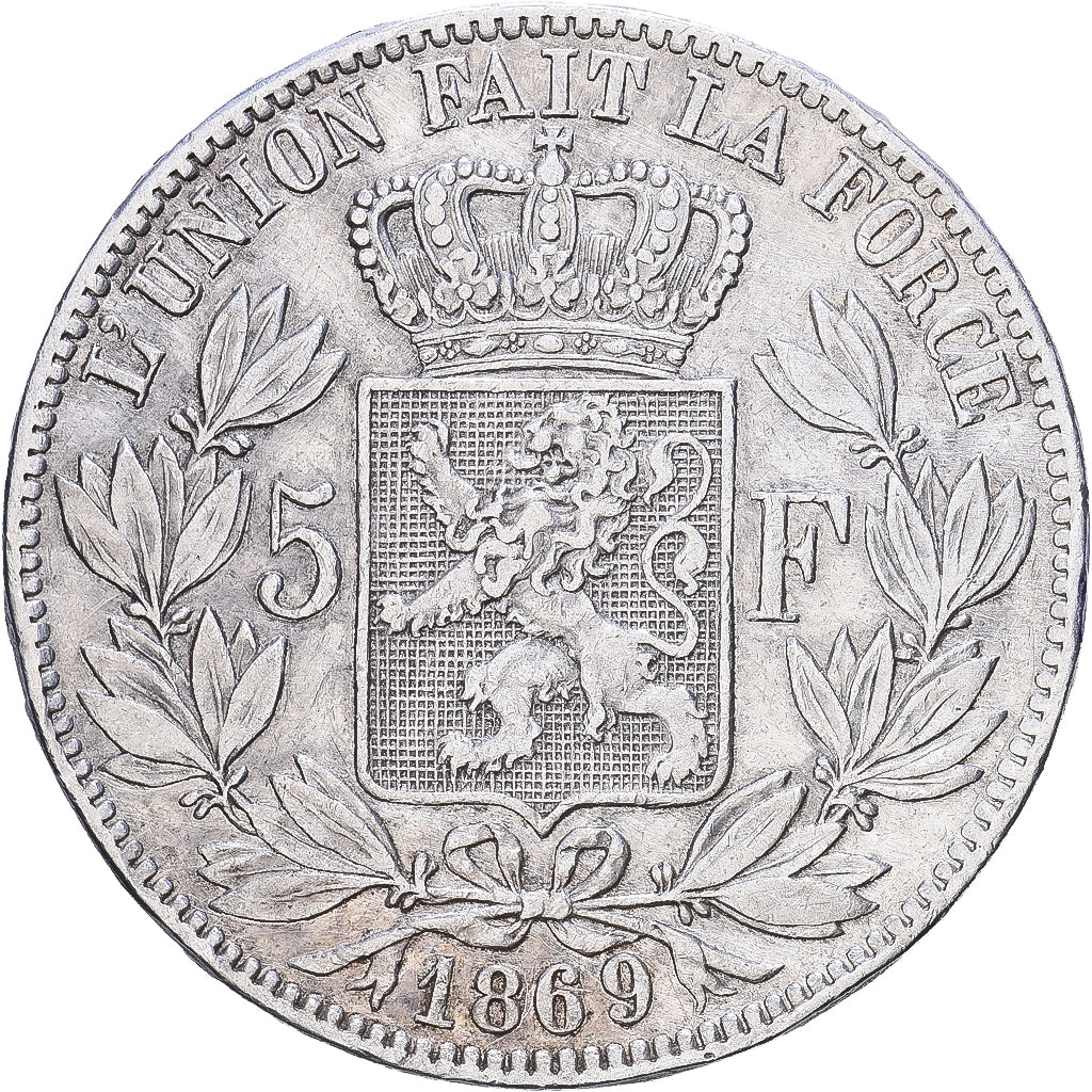 Bélgica, Leopold II, 5 Francs, 5 Frank, 1869, Brussels, Prata, VF(30-35), KM:24