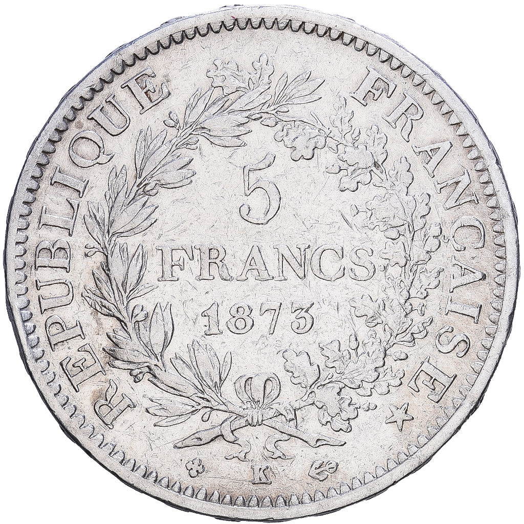 France, 5 Francs, Hercule, 1873, Bordeaux, Silver, VF(30-35), Gadoury:745a