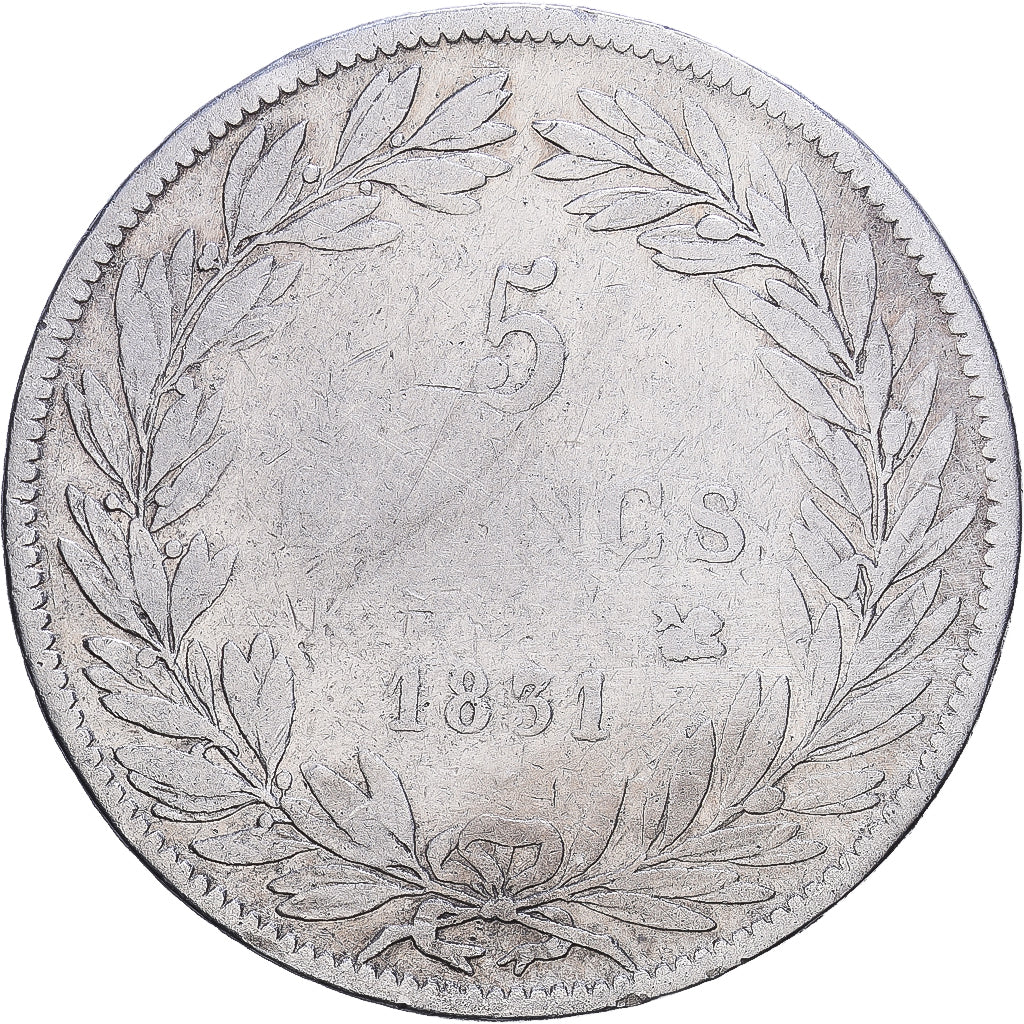 Francia, Louis Philippe I, 5 Francs, 1831, Bordeaux, Plata, BC+, Gadoury:676