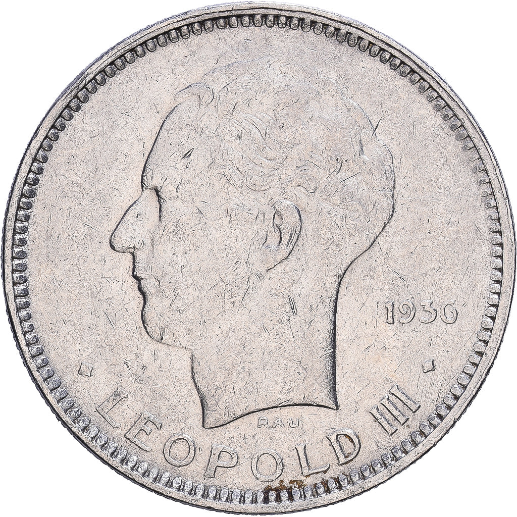 Belgique, Leopold III, 5 Francs, 5 Frank, 1936, Bruxelles, Nickel, TTB+, KM:108