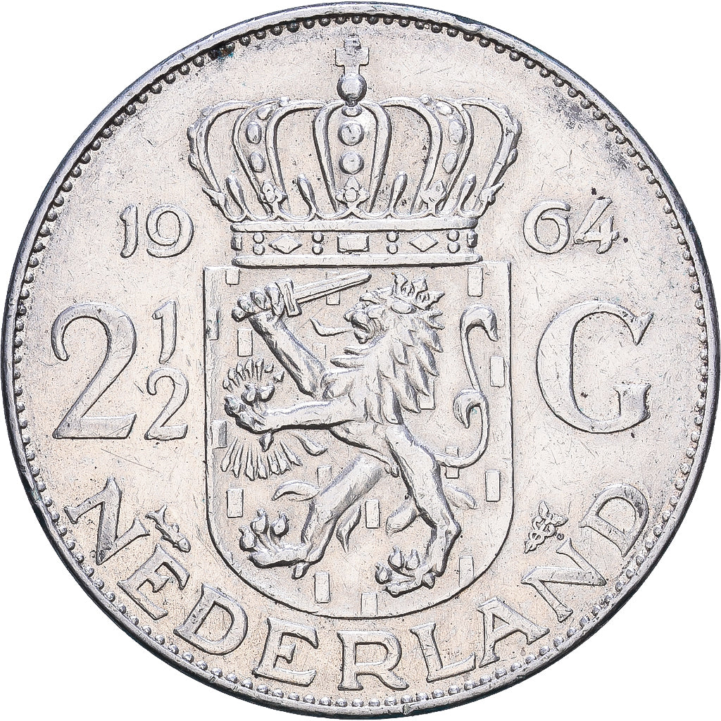 Niederlande, Juliana, 2-1/2 Gulden, 1964, Silber, VZ, KM:185