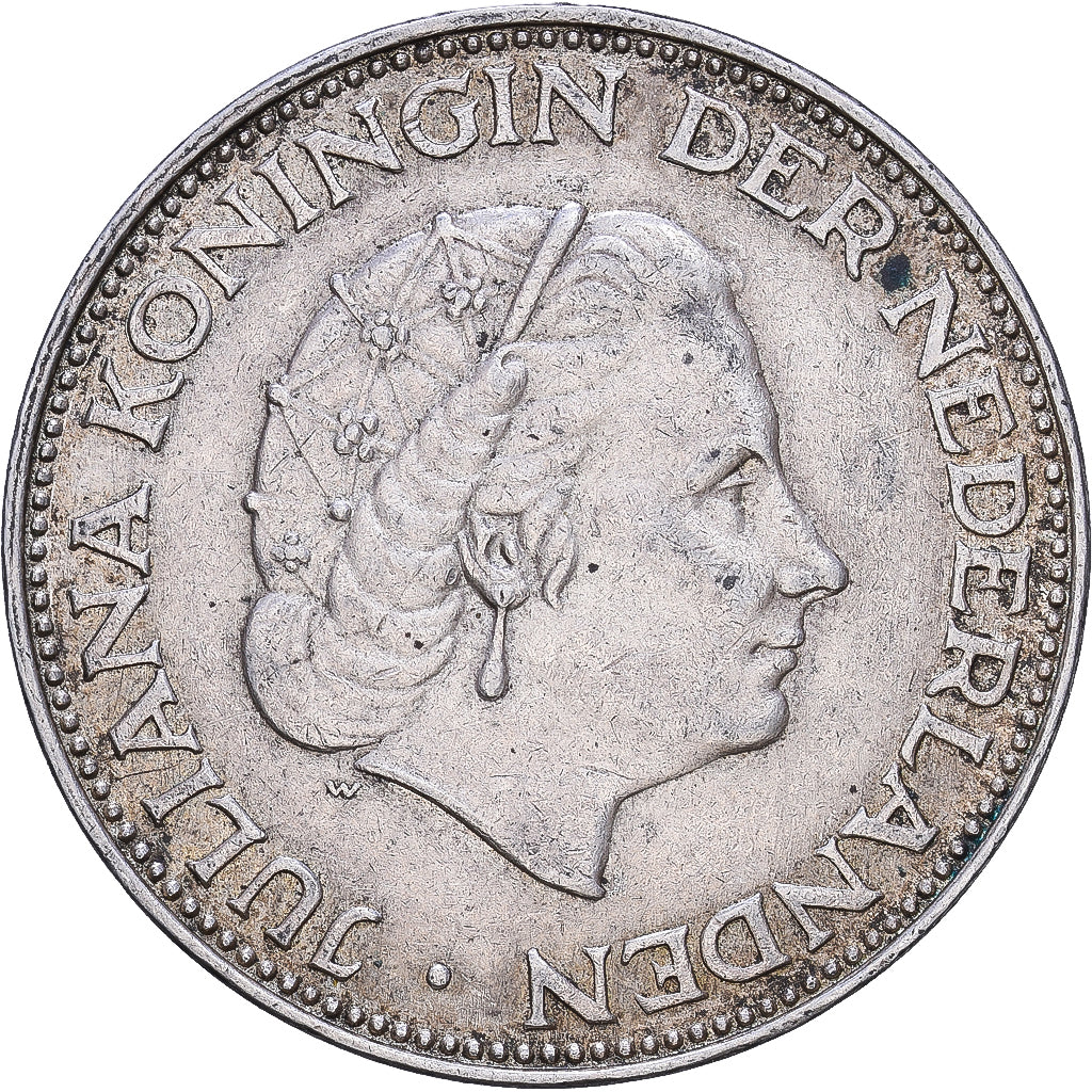 Países Baixos, Juliana, 2-1/2 Gulden, 1966, Prata, AU(50-53), KM:185