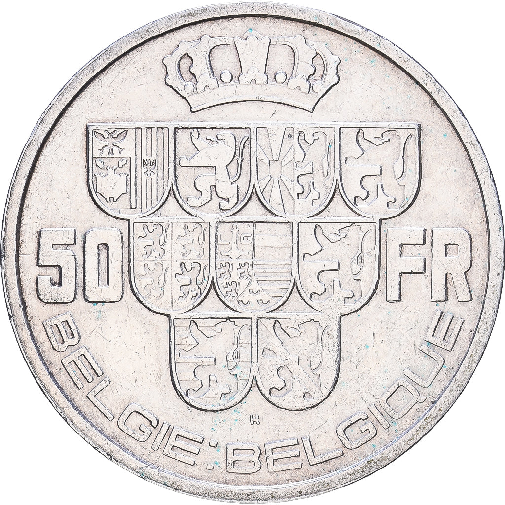 Belgio, Leopold III, 50 Francs, 50 Frank, 1939, Brussels, Argento, BB+, KM:122.1