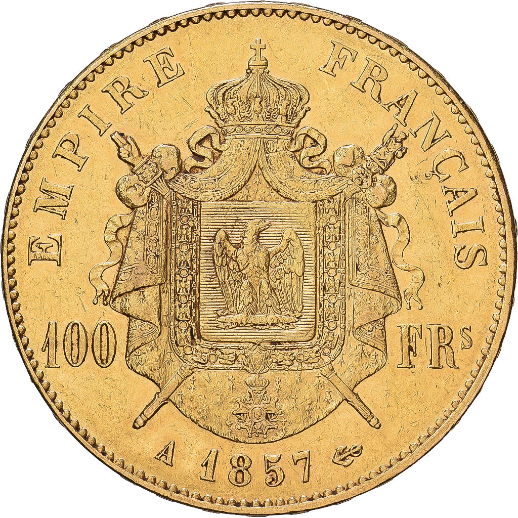 Francia, Napoleon III, 100 Francs, 1857, Paris, Oro, BB+, Gadoury:1135, KM:786.1