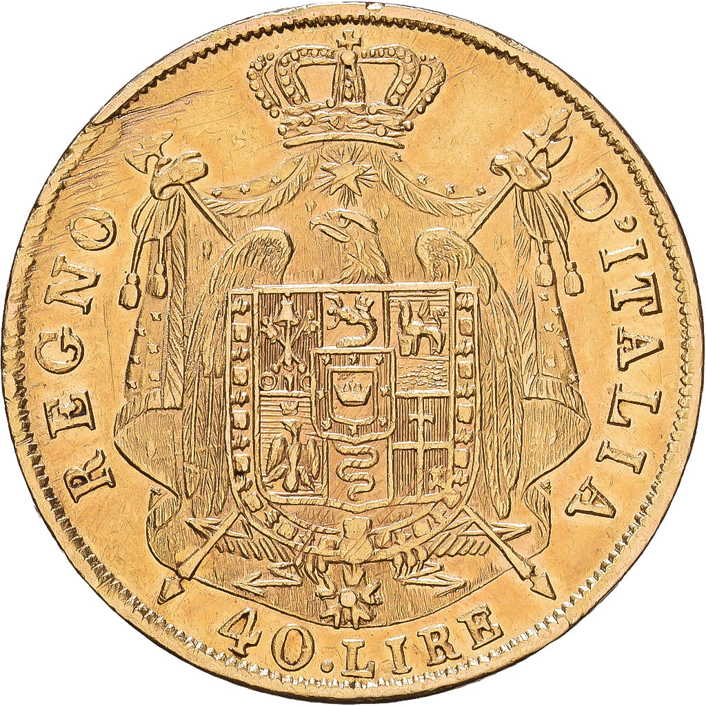 STATI ITALIANI, KINGDOM OF NAPOLEON, Napoleon I, 40 Lire, 1814, Milan, Oro, BB+