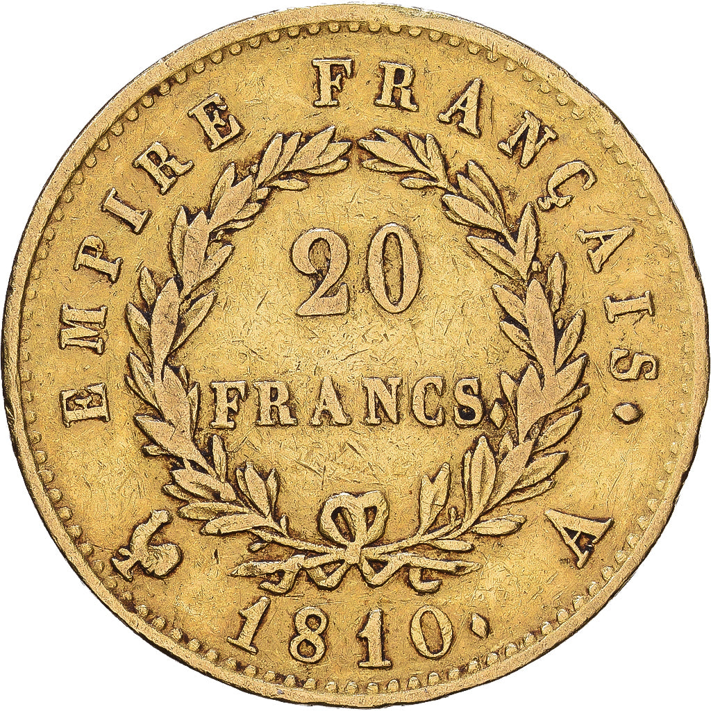 Francia, Napoleon I, 20 Francs, 1810, Paris, Oro, MBC, Gadoury:1025, KM:695.1