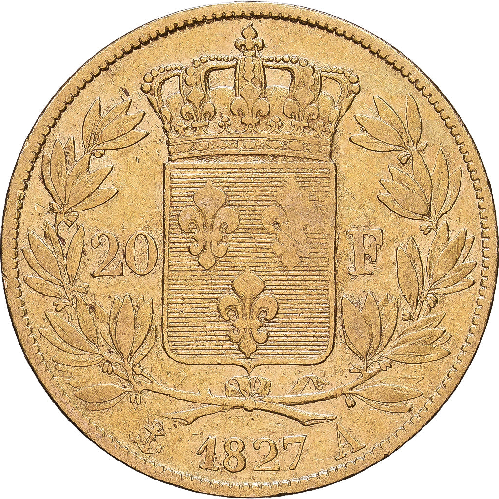 France, Charles X, 20 Francs, 1827, Paris, Gold, EF(40-45), Gadoury:1029