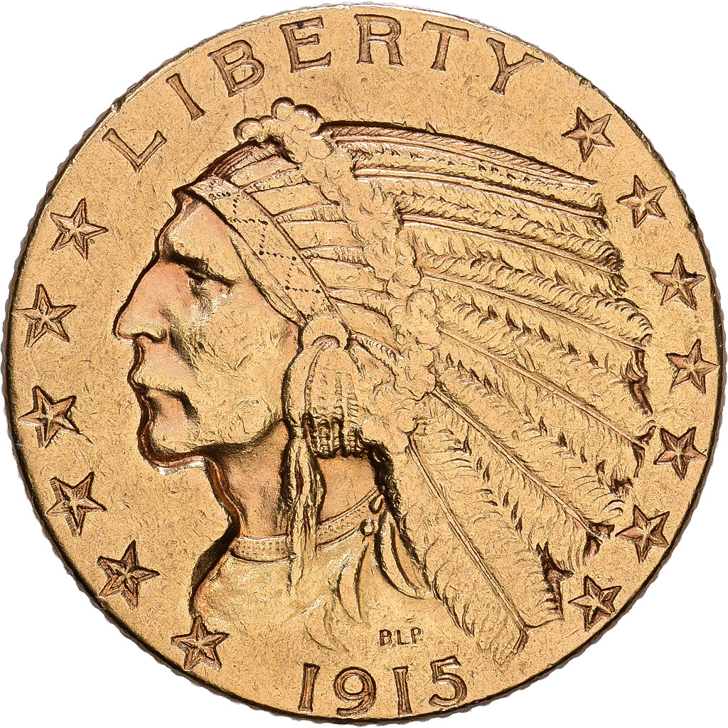 Estados Unidos da América, $5, Half Eagle, Indian Head, 1915, U.S. Mint