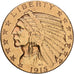 Estados Unidos da América, $5, Half Eagle, Indian Head, 1915, U.S. Mint