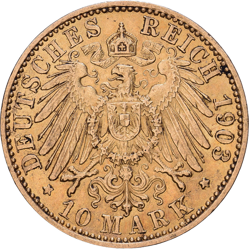 Estados Alemães, PRUSSIA, Wilhelm II, 10 Mark, 1903, Berlin, Dourado