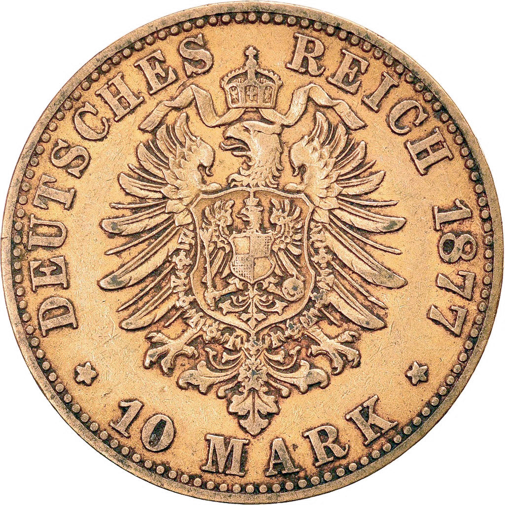 États allemands, PRUSSIA, Wilhelm I, 10 Mark, 1877, Berlin, Or, TTB, KM:504