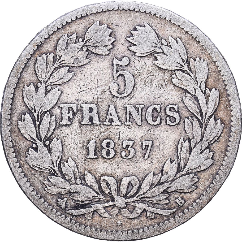 France, Louis-Philippe Ier, 5 Francs, 1837, Rouen, Argent, TB+, Gadoury:678
