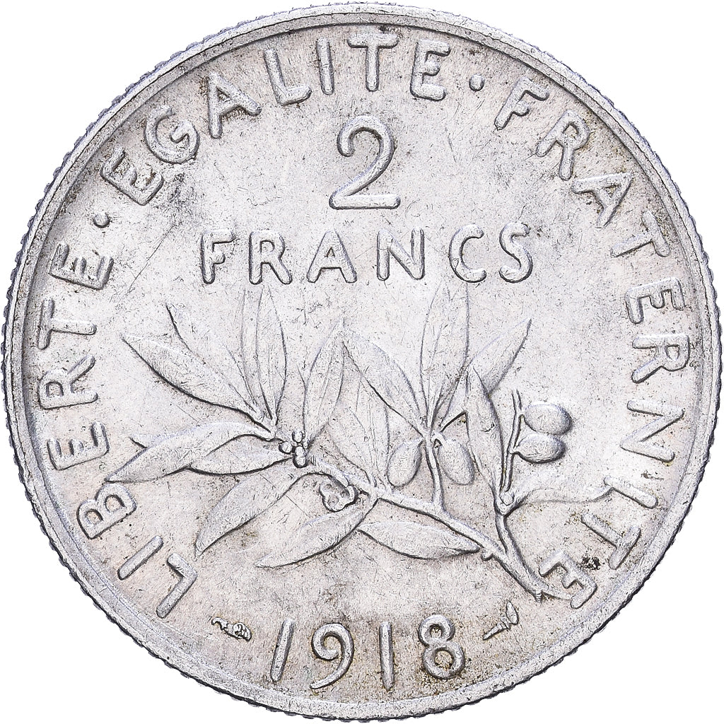 Francia, 2 Francs, Semeuse, 1918, Paris, Plata, MBC+, Gadoury:532, KM:845.1