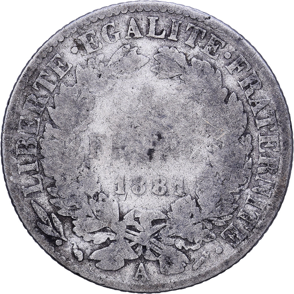 France, Franc, Cérès, 1881, Paris, Argent, B+, Gadoury:465a, KM:822.1