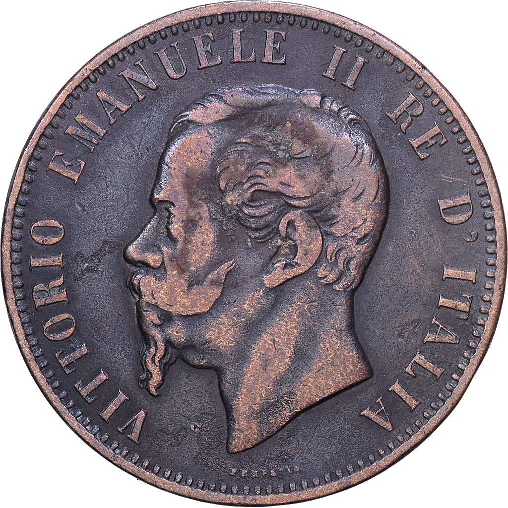 Italy, Vittorio Emanuele II, 10 Centesimi, 1866, Milan, Copper, VF(30-35)