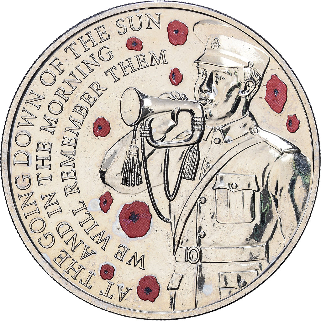 Guernsey, Elizabeth II, 5 Pounds, 2018, FDC.colorisée., Miedź-Nikiel