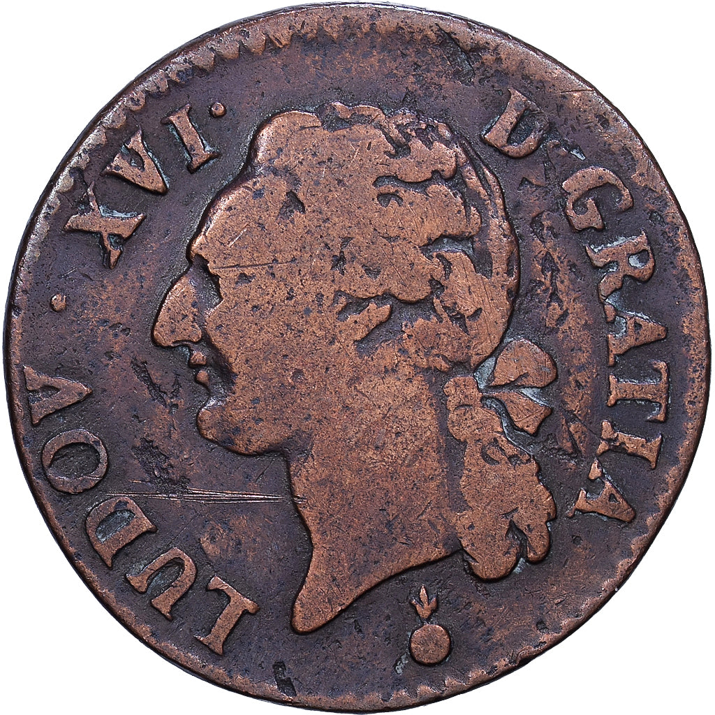 Francja, Louis XVI, 1/2 Sol ou 1/2 sou, 1786, Metz, 1er sem, Miedź