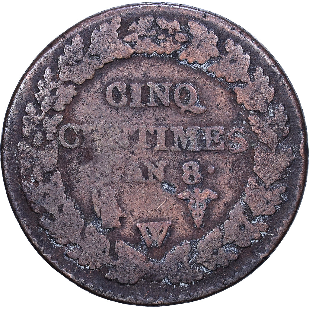 France, 5 Centimes, Dupré, AN 8 (1799-1800), Lille, Directoire, Bronze