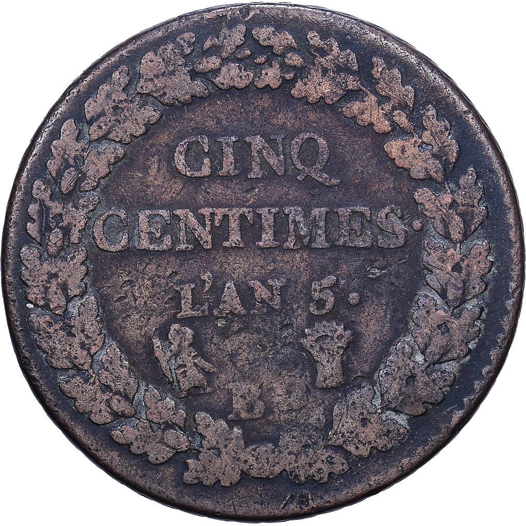 France, 5 Centimes, Dupré, 1793 - An 5, Strasbourg, Directoire, Bronze