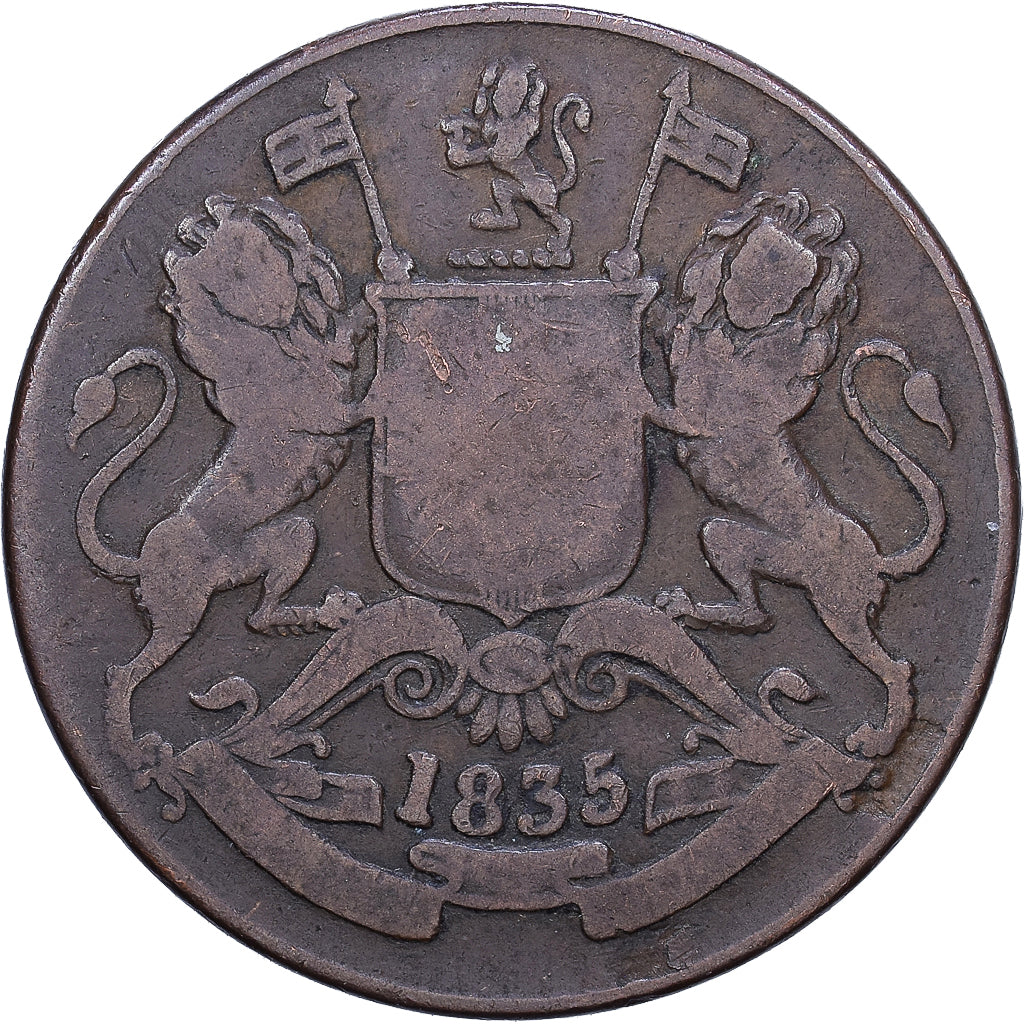 British India, 1/2 Anna, 1835, Bombay, Copper, VF(30-35), KM:447.1