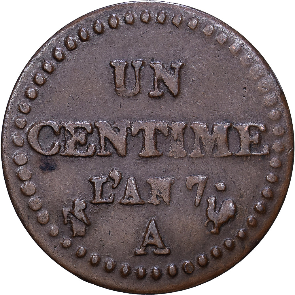 France, Centime, Dupré, AN 7 (1798-1799), Paris, Bronze, EF(40-45), Gadoury:76