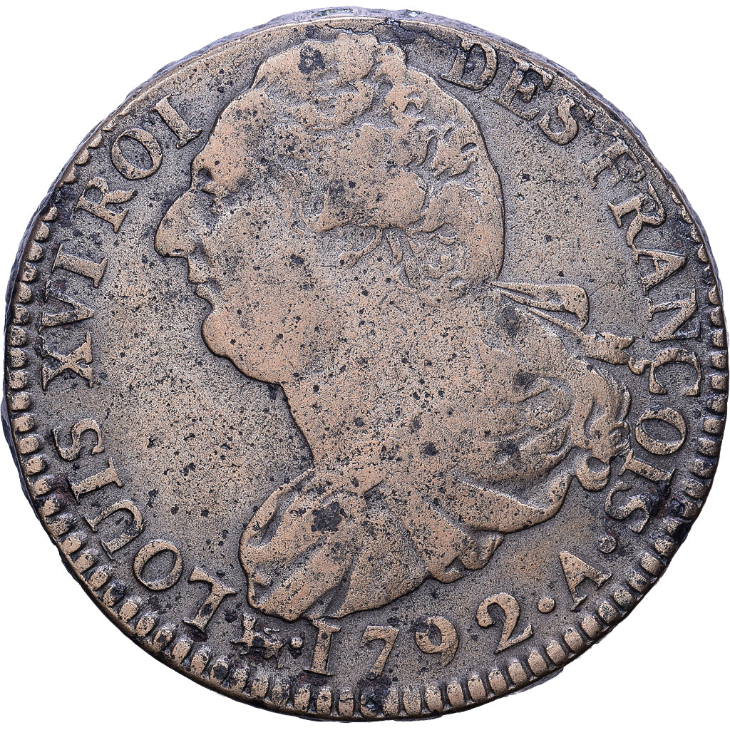 Francia, Constitution, 2 sols françois, 1792, Paris, An 4, Bronzo, MB+