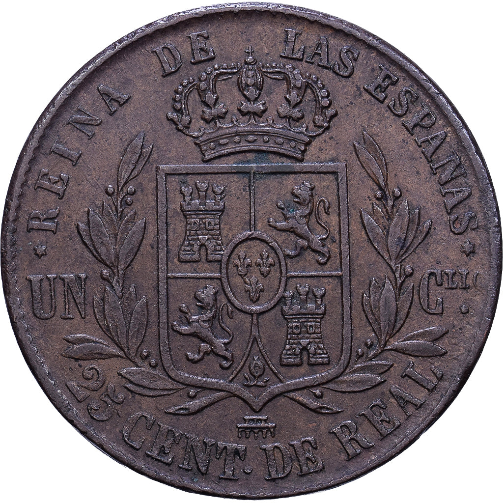 Spagna, Isabel II, 25 Centimos, 1863, Segovia, Rame, BB, KM:615.2