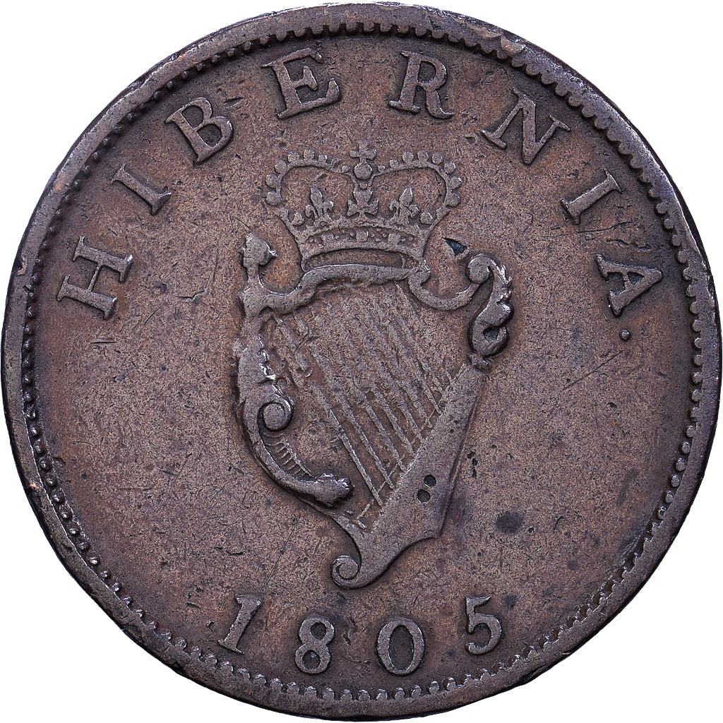 REPUBLIEK IERLAND, George III, 1/2 Penny, 1805, Koper, FR+, KM:147.1