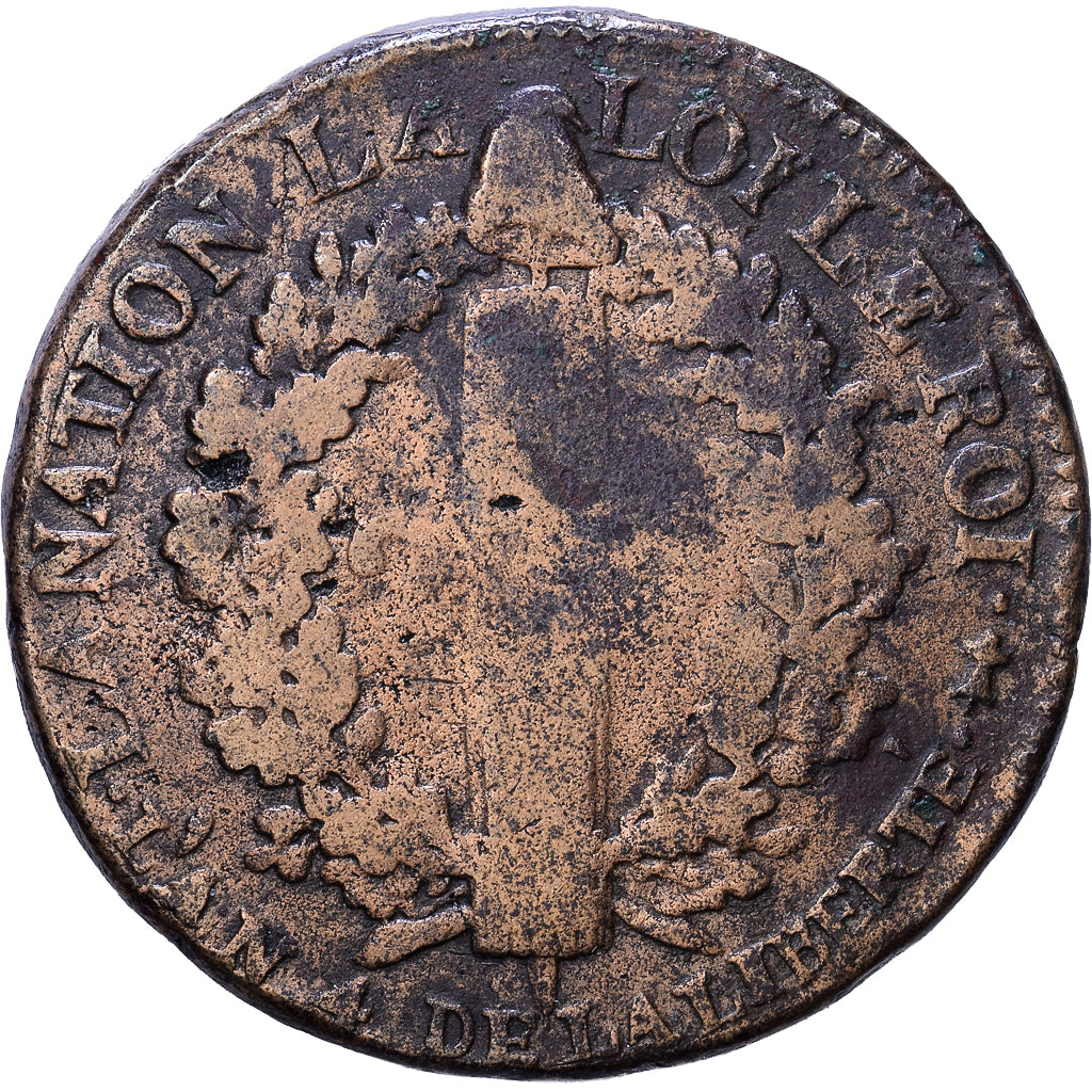 Frankrijk, 2 sols françois, 1792, Metz, .AA., Bronzen, FR, Gadoury:25
