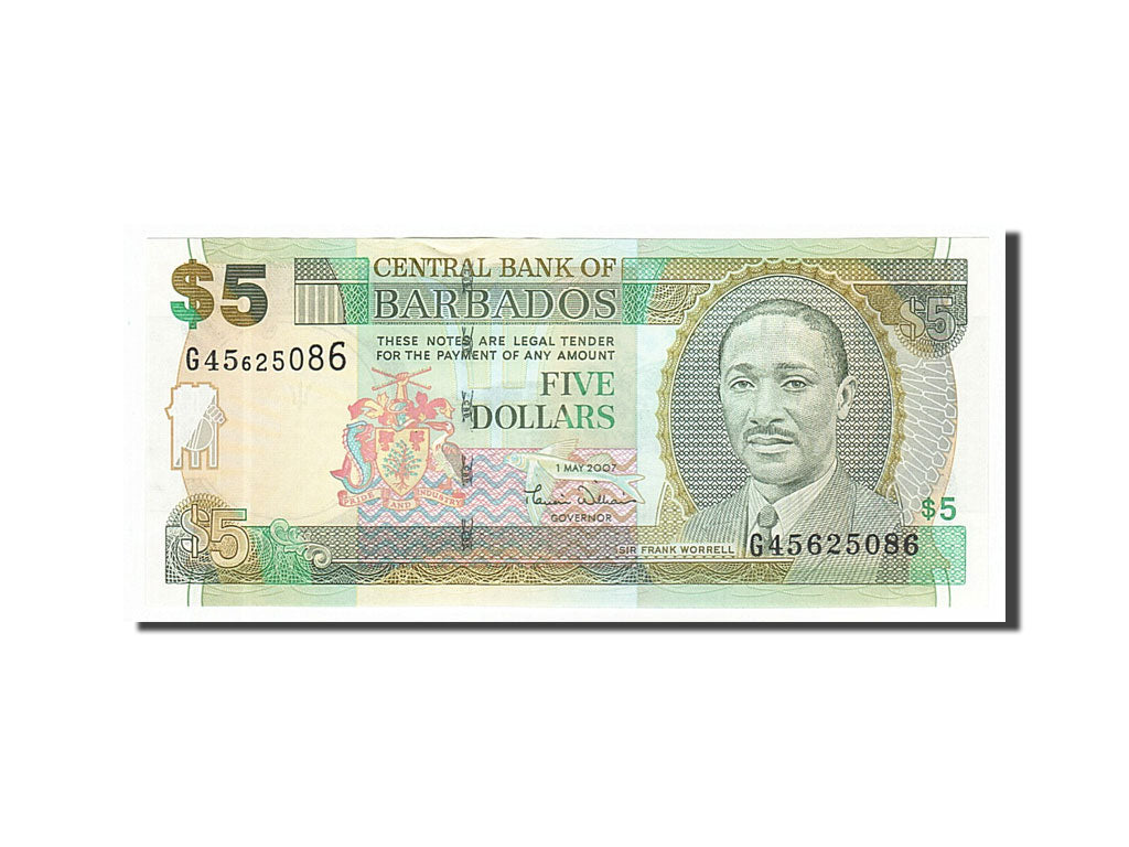 Banknot, Barbados, 5 Dollars, 2007, 2007-05-01, UNC(65-70)