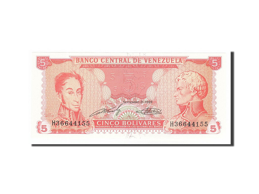 Banknote, Venezuela, 5 Bolivares, 1989, 1989-09-21, UNC(65-70)