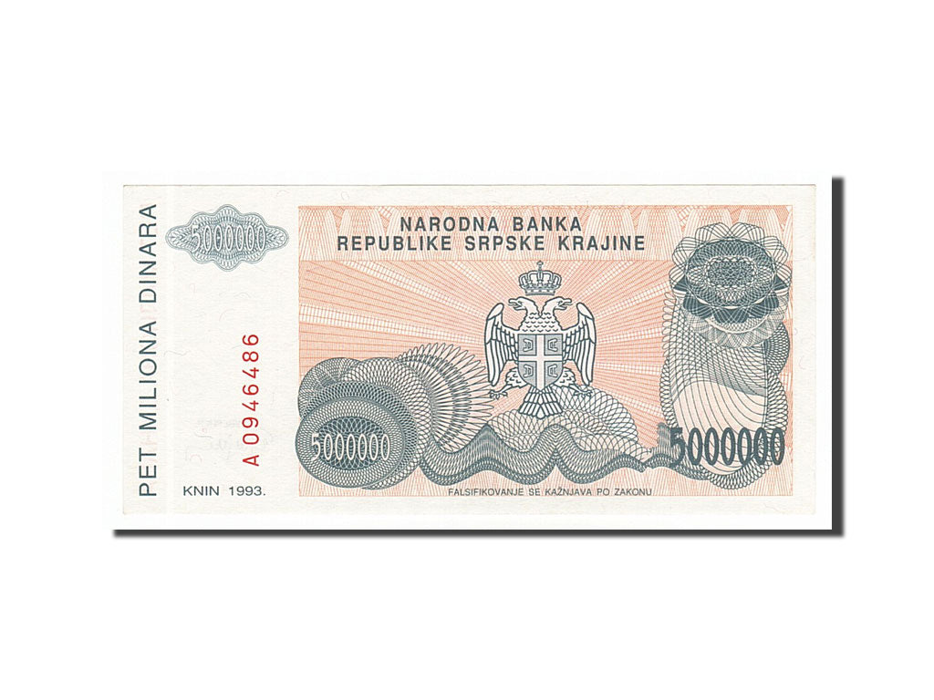 Banconote, Croazia, 5 Million Dinara, 1993, SPL