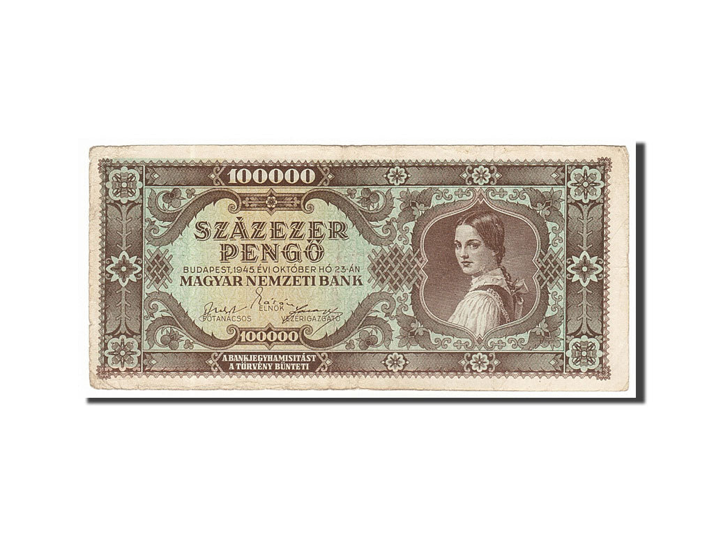 Billete, 100,000 Pengö, 1945, Hungría, 1945-10-23, MBC