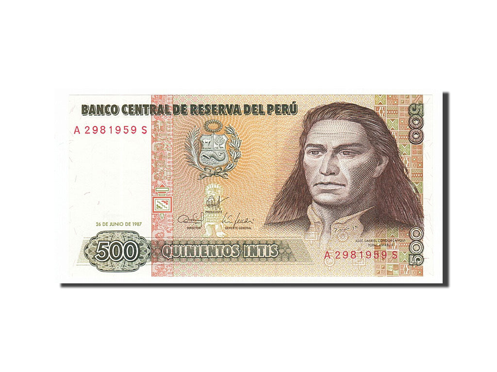Banknote, Peru, 500 Intis, 1987, 1987-06-26, UNC(65-70)