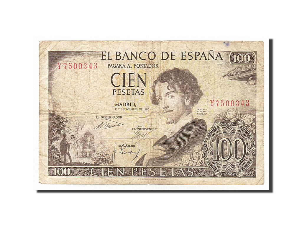 Biljet, Spanje, 100 Pesetas, 1965, 1965-11-19, TB