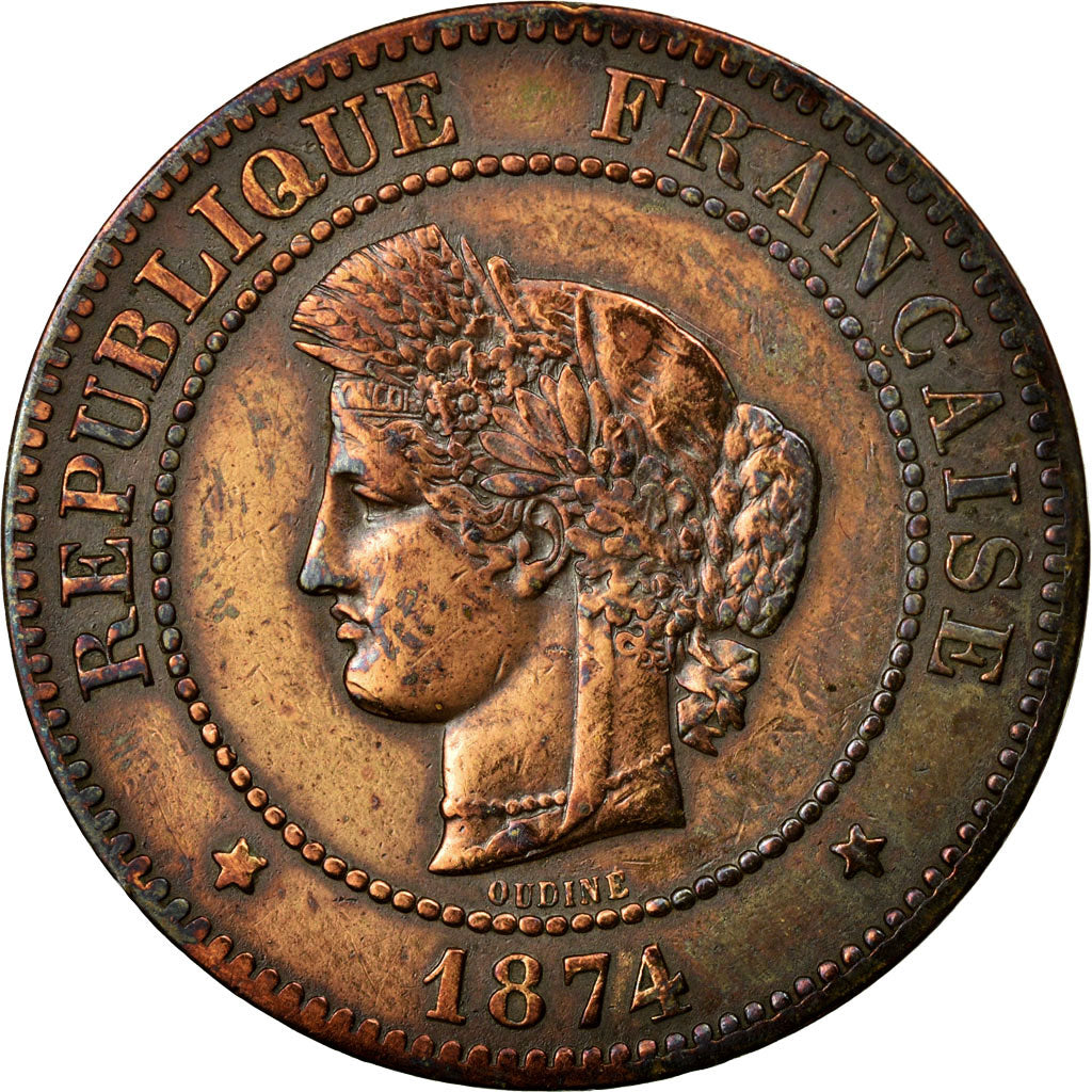 Moneta, Francja, Cérès, 5 Centimes, 1874, Paris, EF(40-45), Bronze, KM:821.1