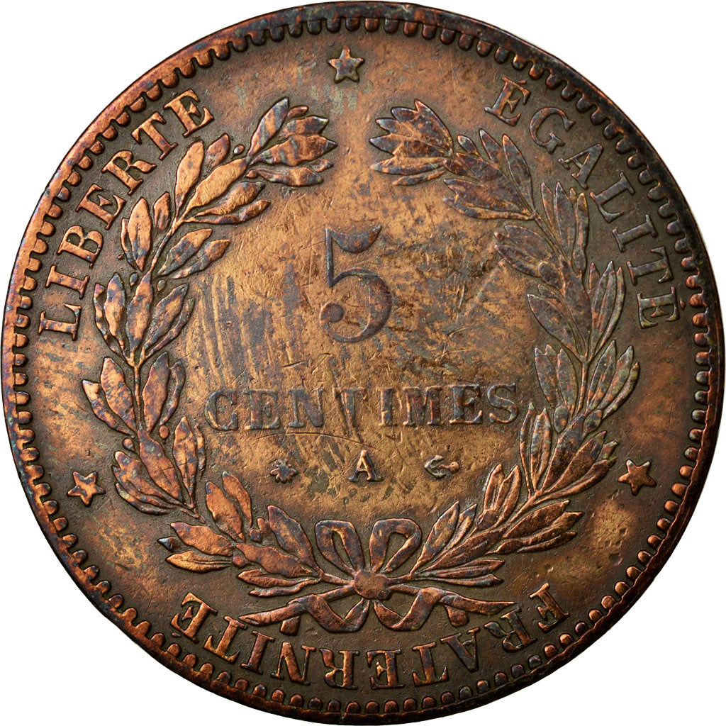 Moneta, Francja, Cérès, 5 Centimes, 1874, Paris, EF(40-45), Bronze, KM:821.1